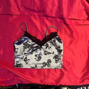CIDER Blue Satin Rose Imprint Designed CropTop